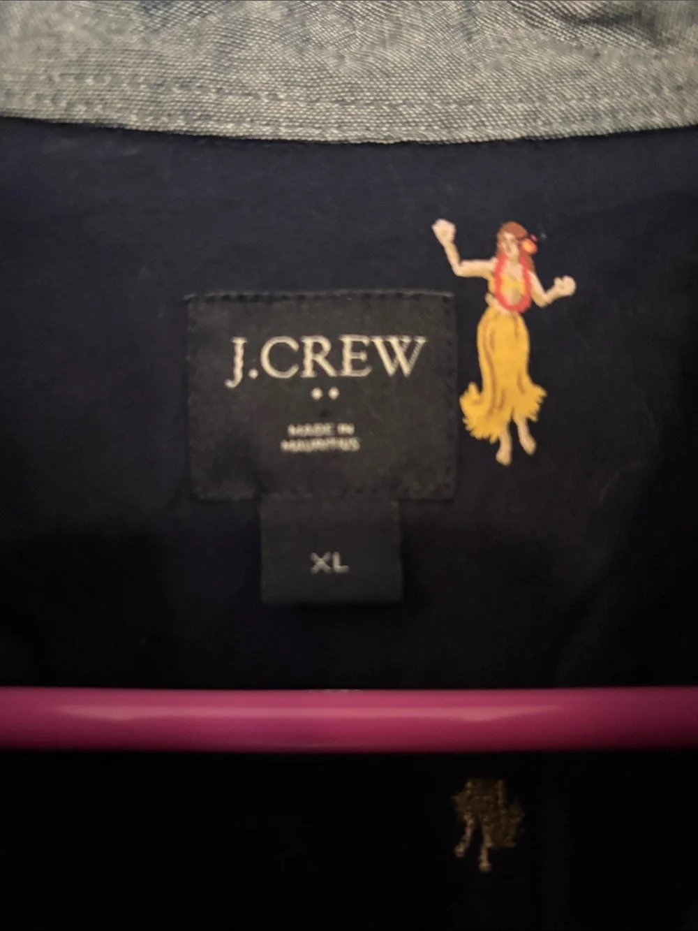 J. Crew Navy Short-Sleeve Button-Down Shirt with Yellow Motif